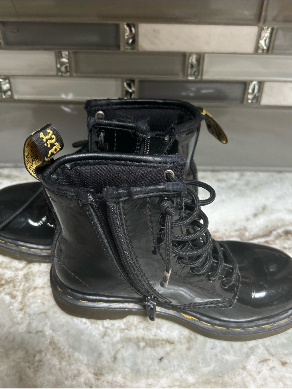 Dr. Martens Toddler Patent Leather Boots Size US 9 Black Side Zip Lace Up 1460